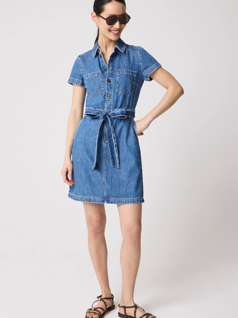 J. Crew Short-Sleeve Denim Mini Dress in Blue